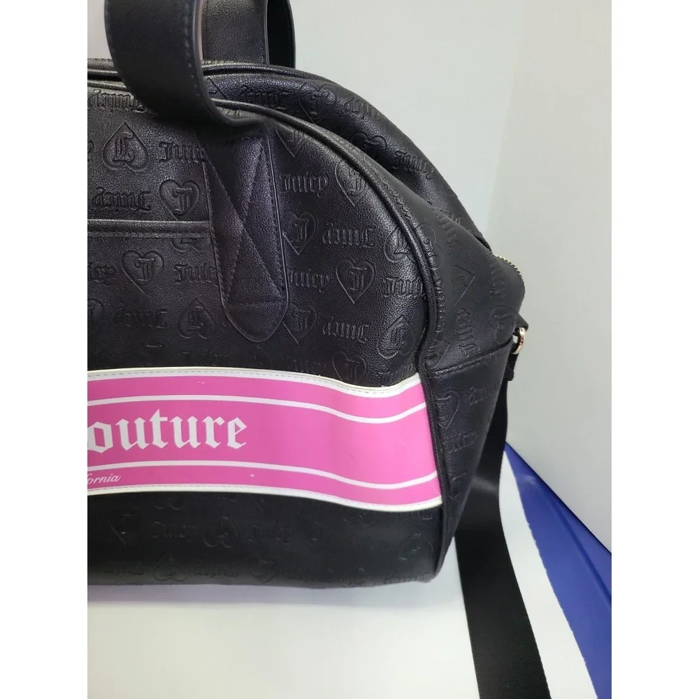 Juicy Couture Black/Pink Embossed Logo Satchel Bag Gold Hardware Zipper Closure